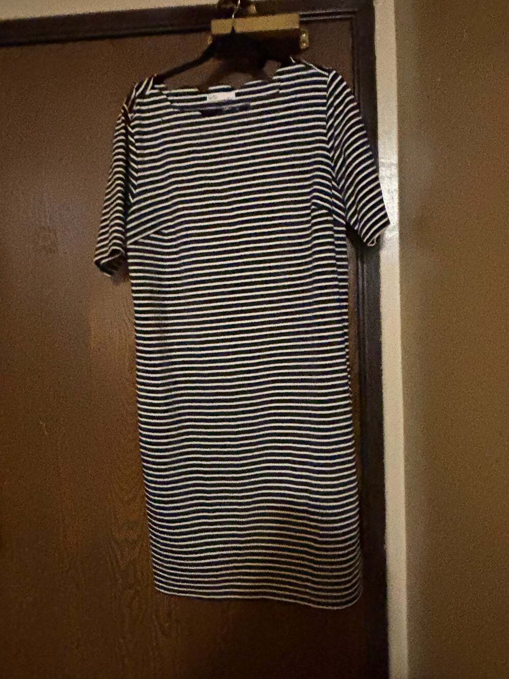 NWT Croft & Barrow Navy/ White Striped Preppy Fall Casual Basic Everyday Midi Dr